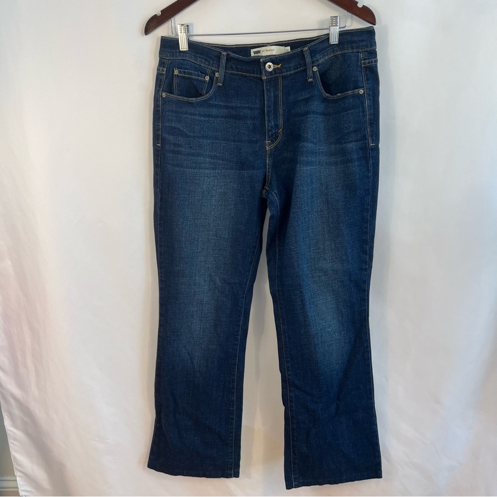 Levis 515 Bootcut Jeans Medium Wash Blue Flared Mid Rise Womens 32 Embroidered